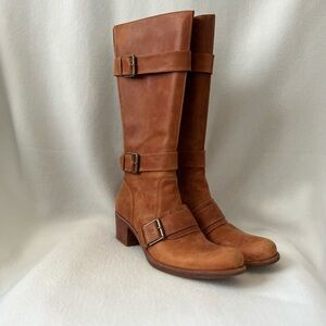 Cole Haan G Series Size 9B Cognac Nubuck Leather Knee Boots